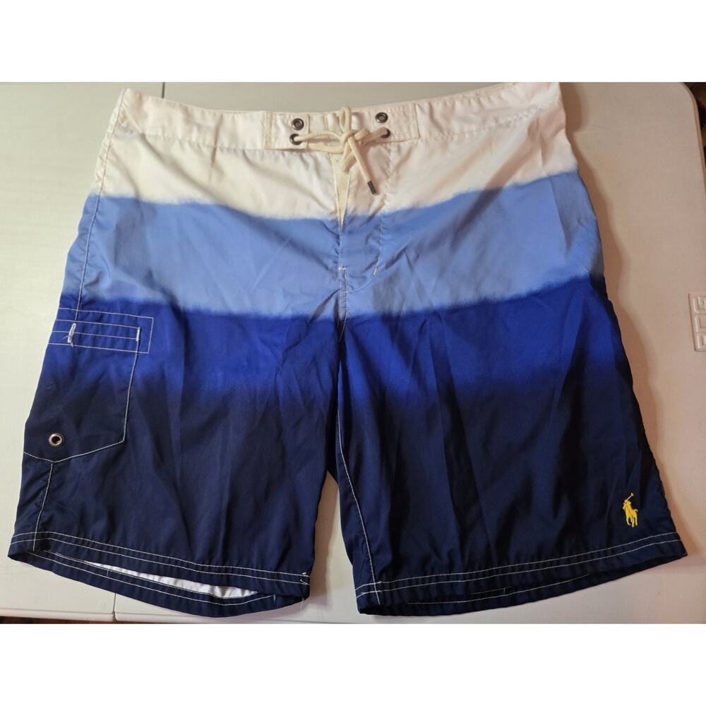 Polo Ralph Lauren Swim Shorts Mens 36 Blue Ombre Board Trunks Pockets Polyester